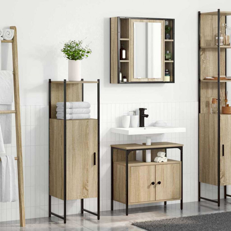 Zestaw mebli łazienkowych 3 pcs Brązowy Materiał drewnopochodny