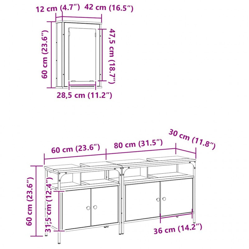 Zestaw mebli łazienkowych 3 pcs Brązowy Materiał drewnopochodny