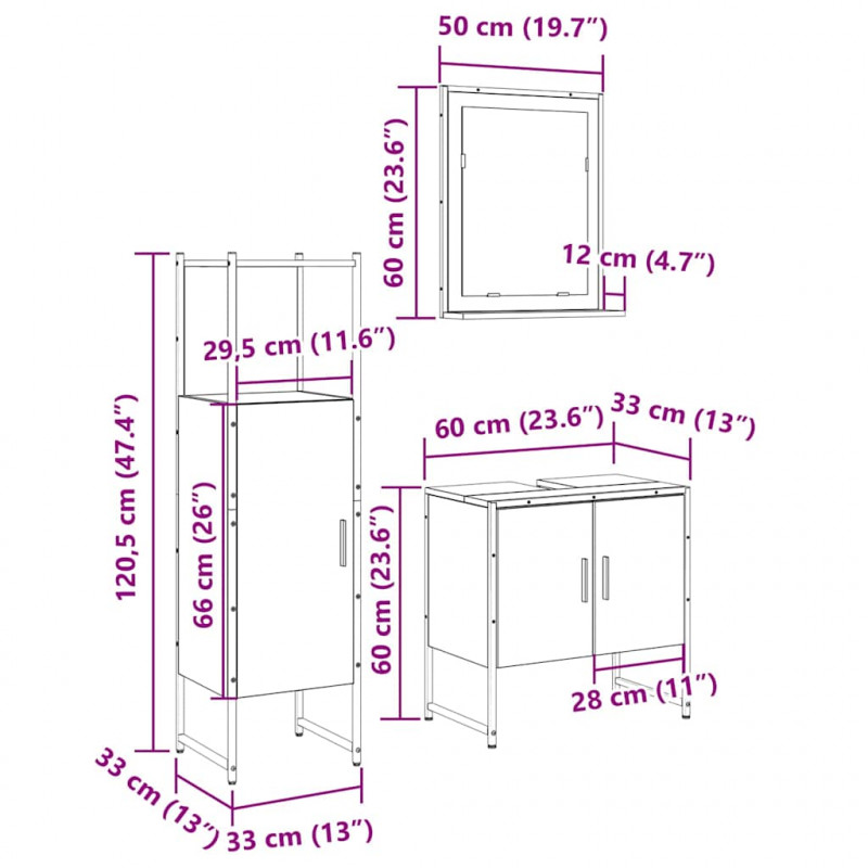 Zestaw mebli łazienkowych 3 pcs Brązowy Materiał drewnopochodny