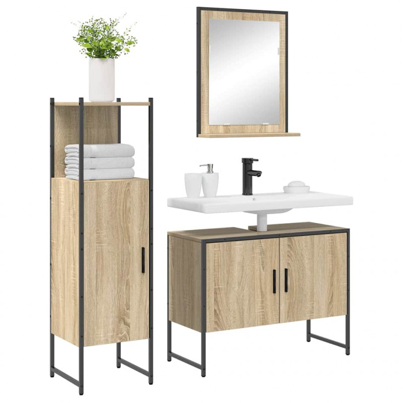 Zestaw mebli łazienkowych 3 pcs Brązowy Materiał drewnopochodny