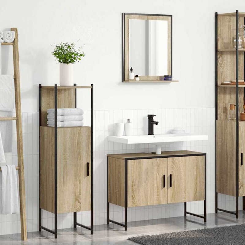 Zestaw mebli łazienkowych 3 pcs Brązowy Materiał drewnopochodny