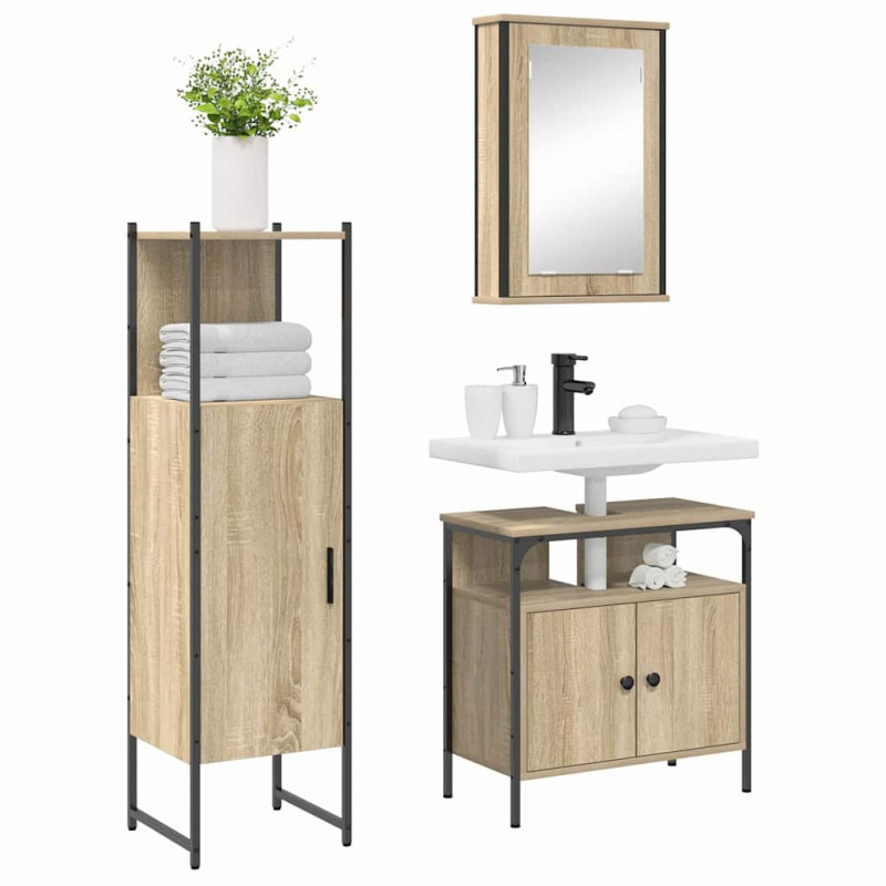 Zestaw mebli łazienkowych 3 pcs Brązowy Materiał drewnopochodny