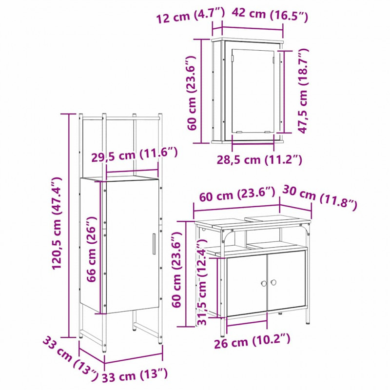 Zestaw mebli łazienkowych 3 pcs Brązowy Materiał drewnopochodny