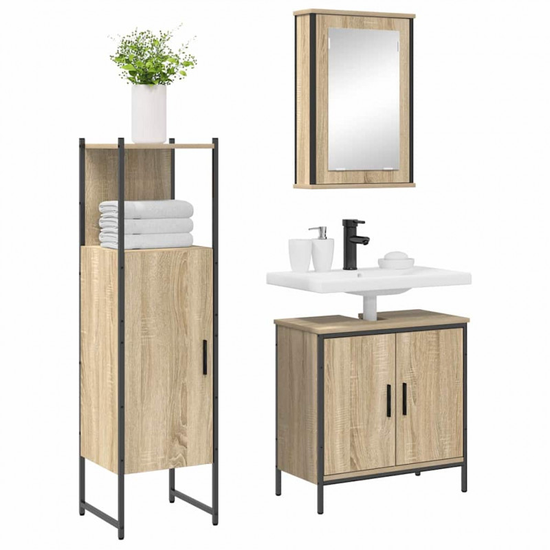 Zestaw mebli łazienkowych 3 pcs Brązowy Materiał drewnopochodny