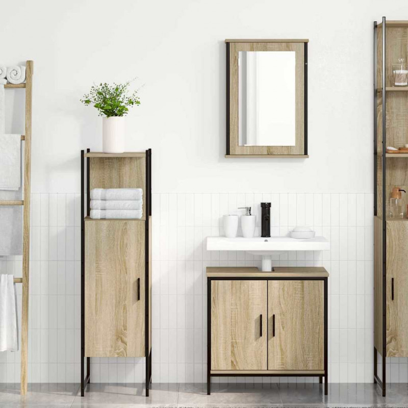 Zestaw mebli łazienkowych 3 pcs Brązowy Materiał drewnopochodny