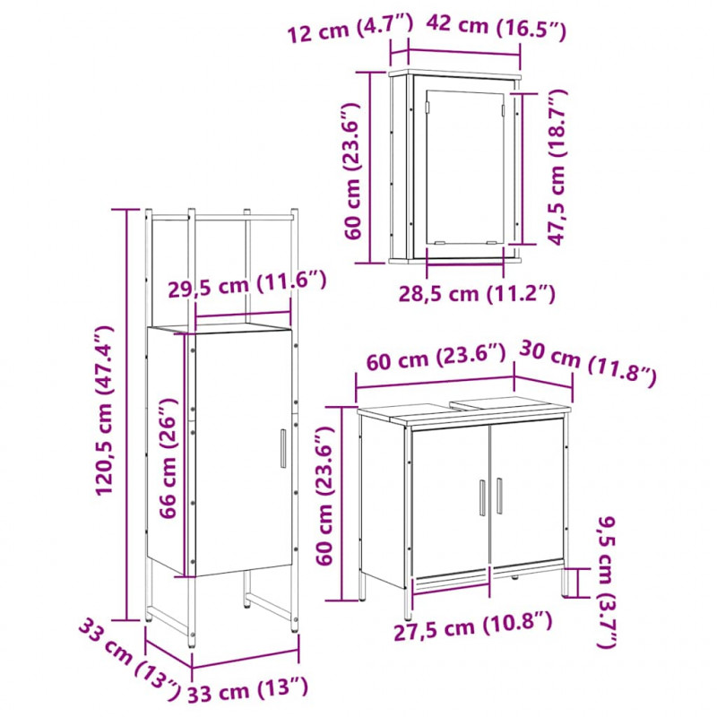 Zestaw mebli łazienkowych 3 pcs Brązowy Materiał drewnopochodny