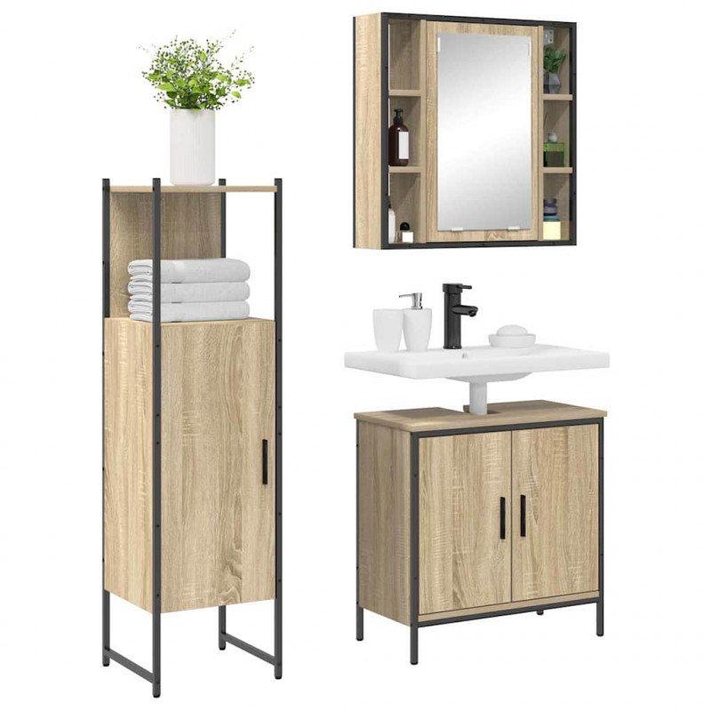 Zestaw mebli łazienkowych 3 pcs Brązowy Materiał drewnopochodny