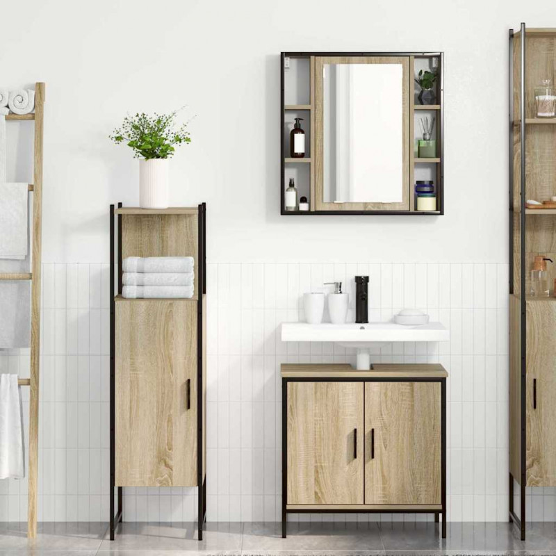 Zestaw mebli łazienkowych 3 pcs Brązowy Materiał drewnopochodny