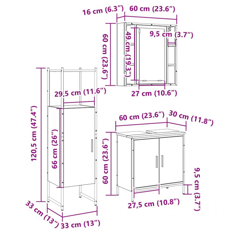 Zestaw mebli łazienkowych 3 pcs Brązowy Materiał drewnopochodny