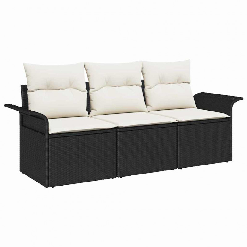 Zestaw Sof z poduszką 3 pcs Czarny polirattan