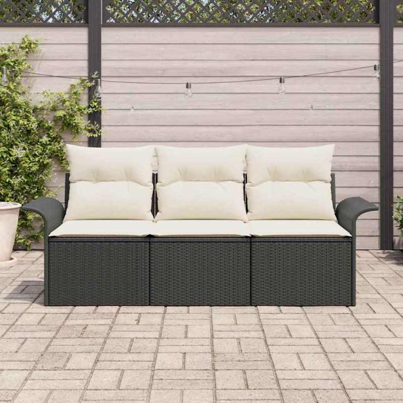 Zestaw Sof z poduszką 3 pcs Czarny polirattan