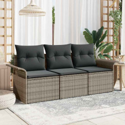 Zestaw Sof z poduszką 3 pcs Szary polirattan