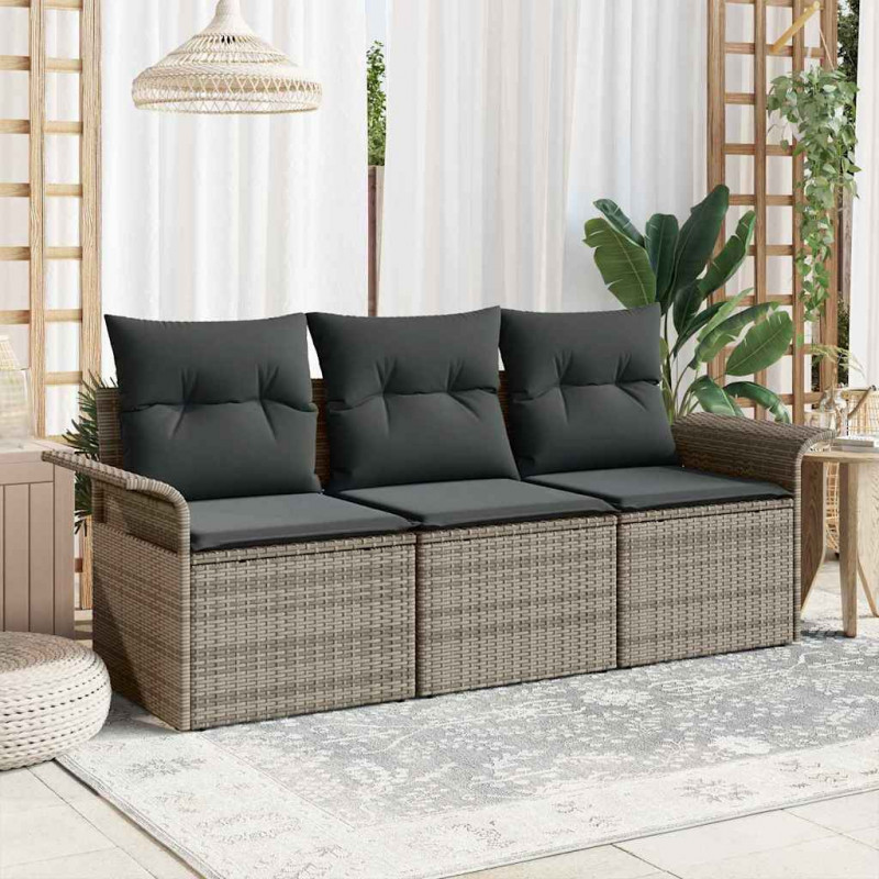Zestaw Sof z poduszką 3 pcs Szary polirattan