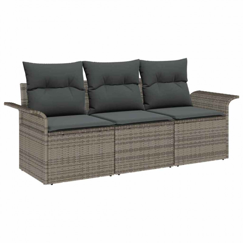 Zestaw Sof z poduszką 3 pcs Szary polirattan