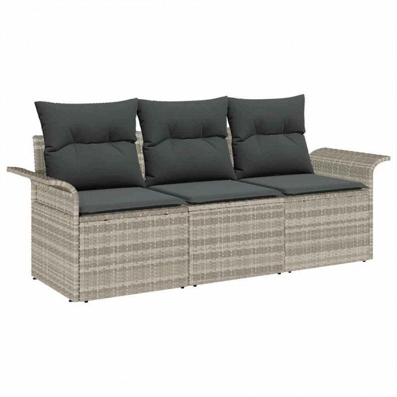 Zestaw Sof z poduszką 3 pcs Szary polirattan