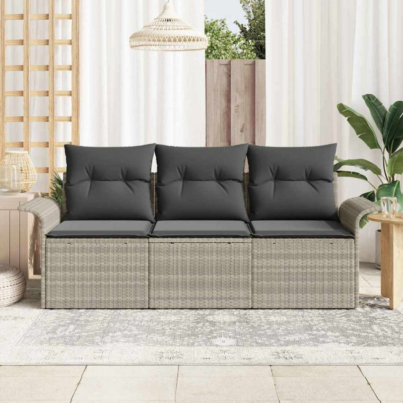 Zestaw Sof z poduszką 3 pcs Szary polirattan