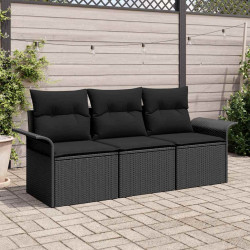 Zestaw Sof z poduszką 3 pcs Czarny polirattan