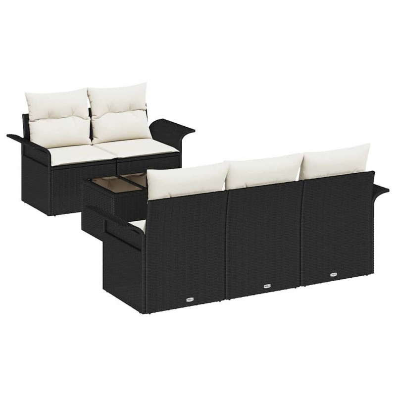 Zestaw Sof z poduszką 6 pcs Czarny polirattan