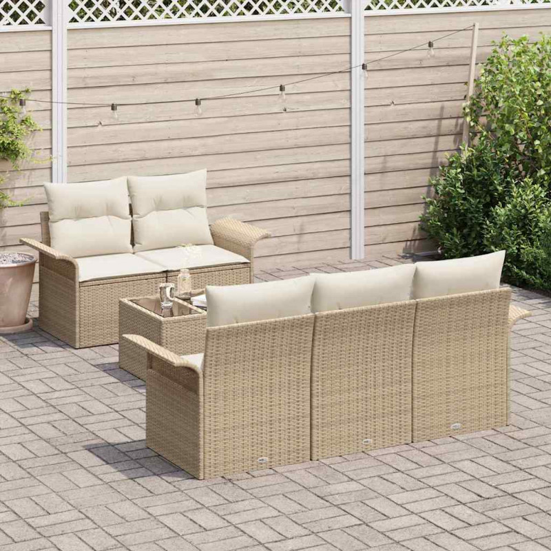 Zestaw Sof z poduszką 6 pcs Beżowy polirattan