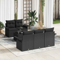 Zestaw Sof z poduszką 6 pcs Czarny polirattan