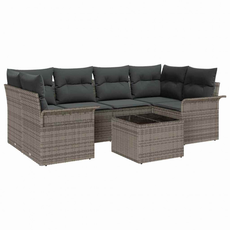 Zestaw Sof na Ogród 7 pcs Szary Polirattan
