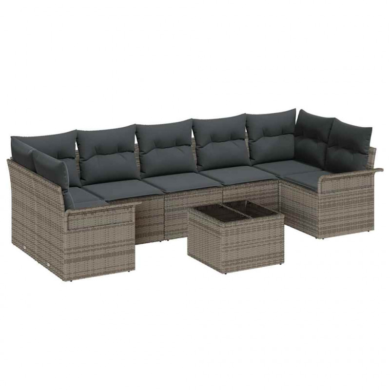 Zestaw Sof na Ogród z poduszką 8 pcs Szary polirattan