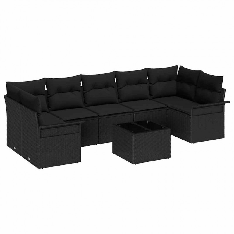 Zestaw Sof na Ogród z poduszką 8 pcs Czarny polirattan