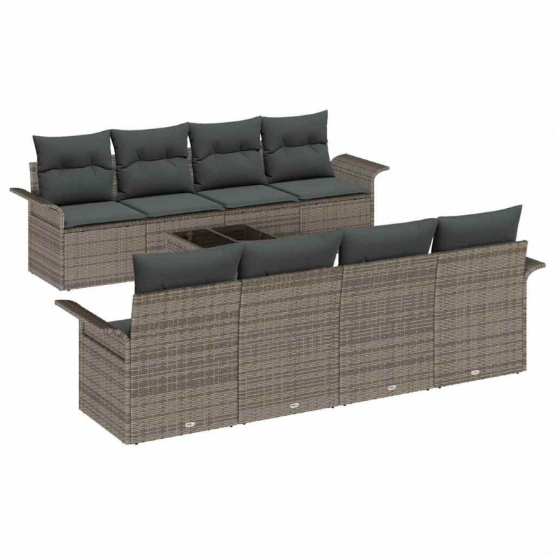 Zestaw Sof na Ogród 9 pcs Szary Polirattan