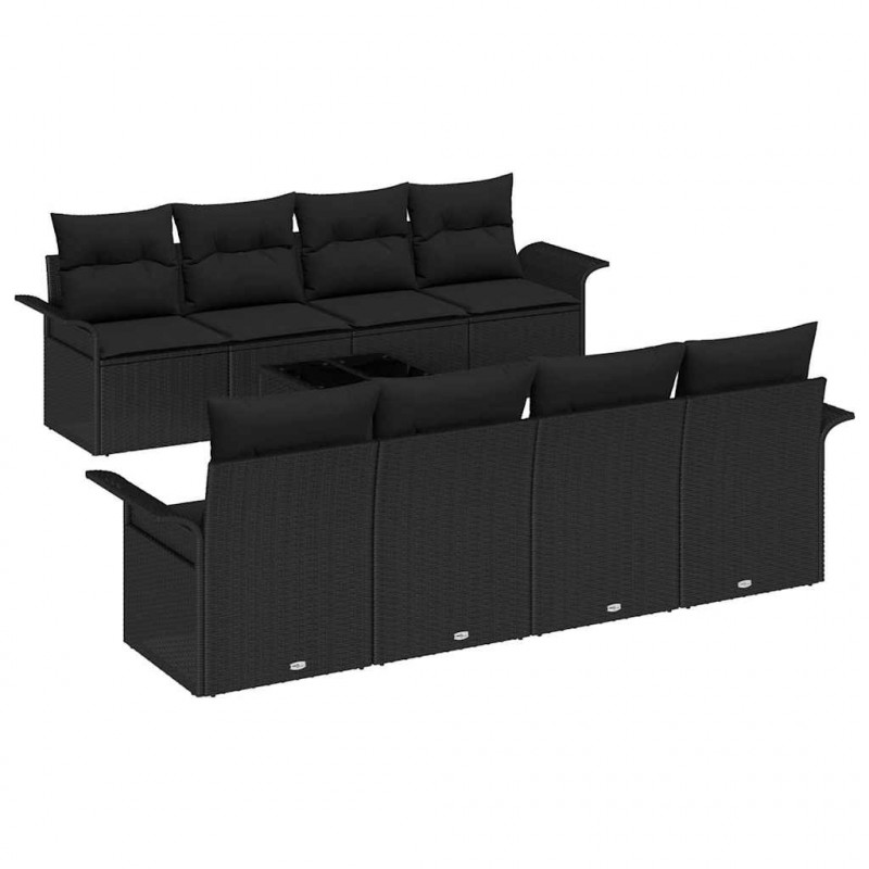 Zestaw Sof na Ogród z poduszką 9 pcs Czarny polirattan