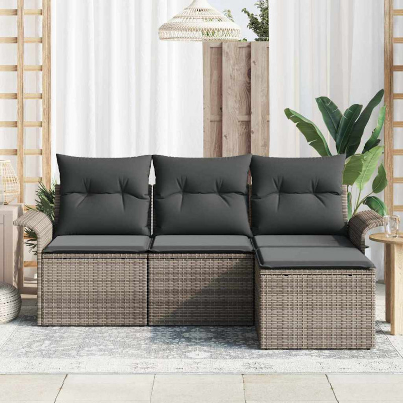 Zestaw Sof z poduszką 4 pcs Szary polirattan