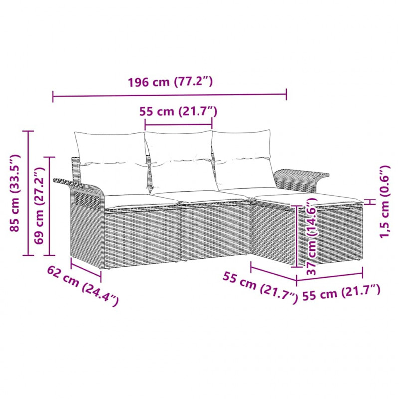 Zestaw Sof z poduszką 4 pcs Beżowy polirattan