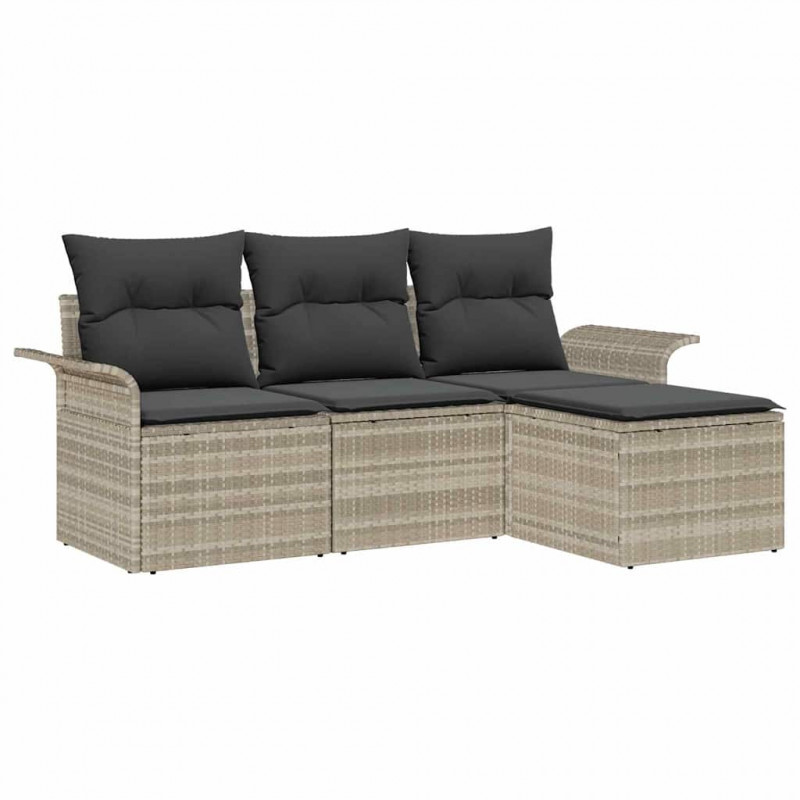 Zestaw Sof z poduszką 4 pcs Szary polirattan