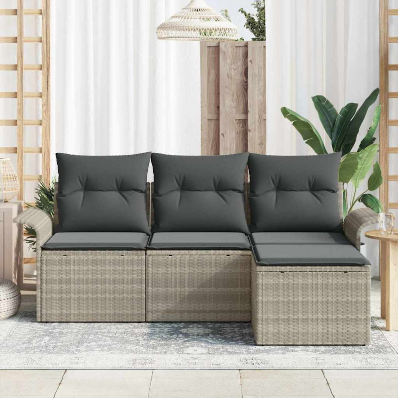 Zestaw Sof z poduszką 4 pcs Szary polirattan