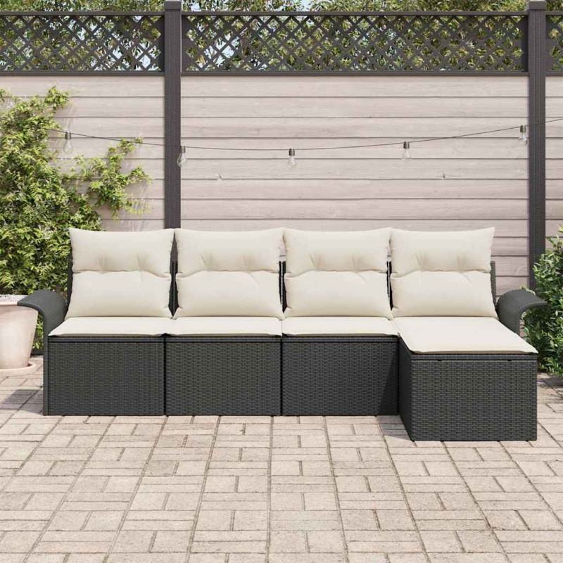 Sofa na zewnątrz z poduszką 5 pcs Czarny polirattan