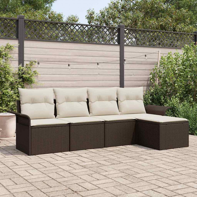 Sofa na zewnątrz z poduszką 5 pcs Brązowy polirattan