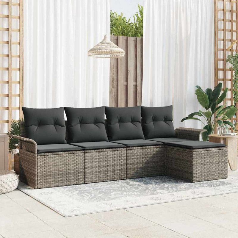 Sofa na zewnątrz z poduszką 5 pcs Szary polirattan