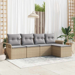 Sofa na zewnątrz z poduszką 5 pcs Beżowy polirattan