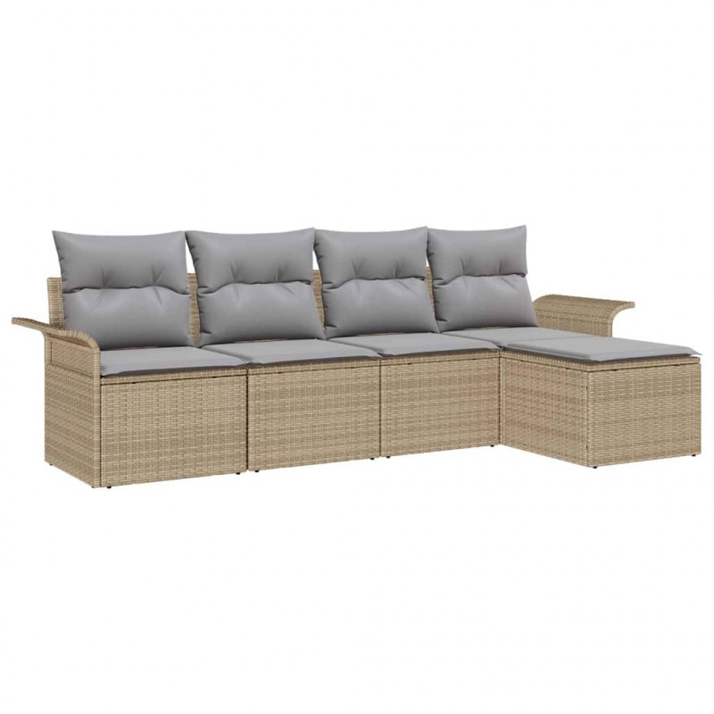 Sofa na zewnątrz z poduszką 5 pcs Beżowy polirattan