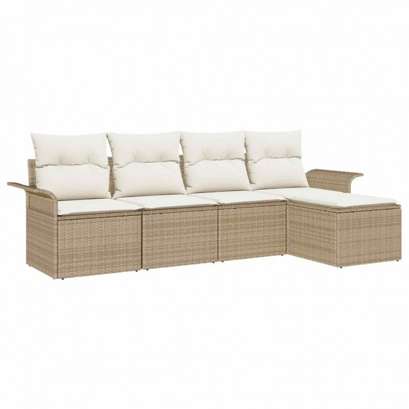 Sofa na zewnątrz z poduszką 5 pcs Beżowy polirattan