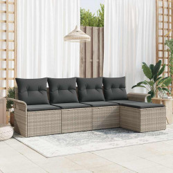 Sofa na zewnątrz z poduszką 5 pcs Jasnoszary polirattan