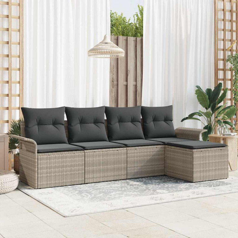 Sofa na zewnątrz z poduszką 5 pcs Jasnoszary polirattan
