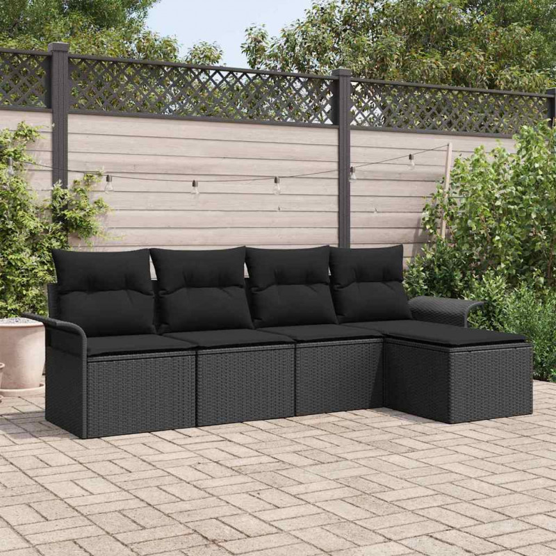 Sofa na zewnątrz z poduszką 5 pcs Czarny polirattan