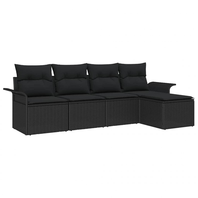 Sofa na zewnątrz z poduszką 5 pcs Czarny polirattan