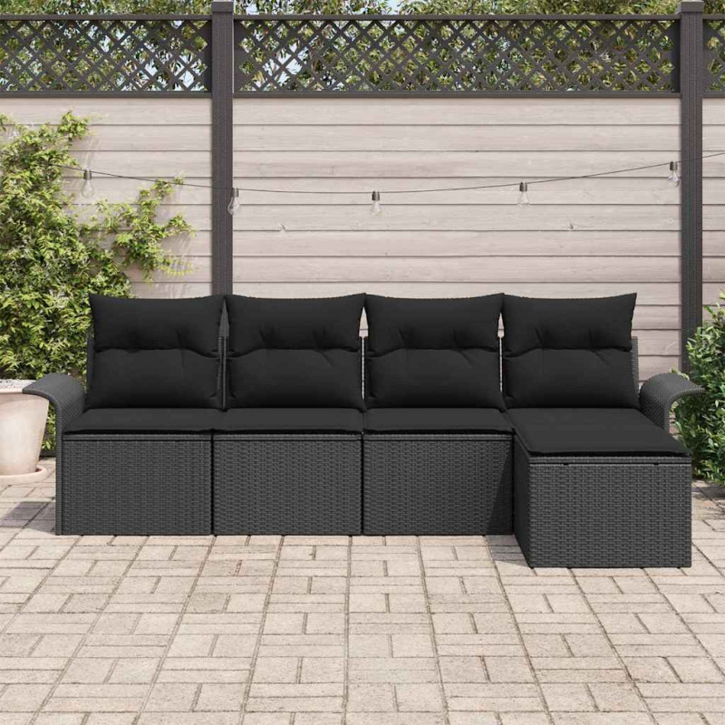 Sofa na zewnątrz z poduszką 5 pcs Czarny polirattan