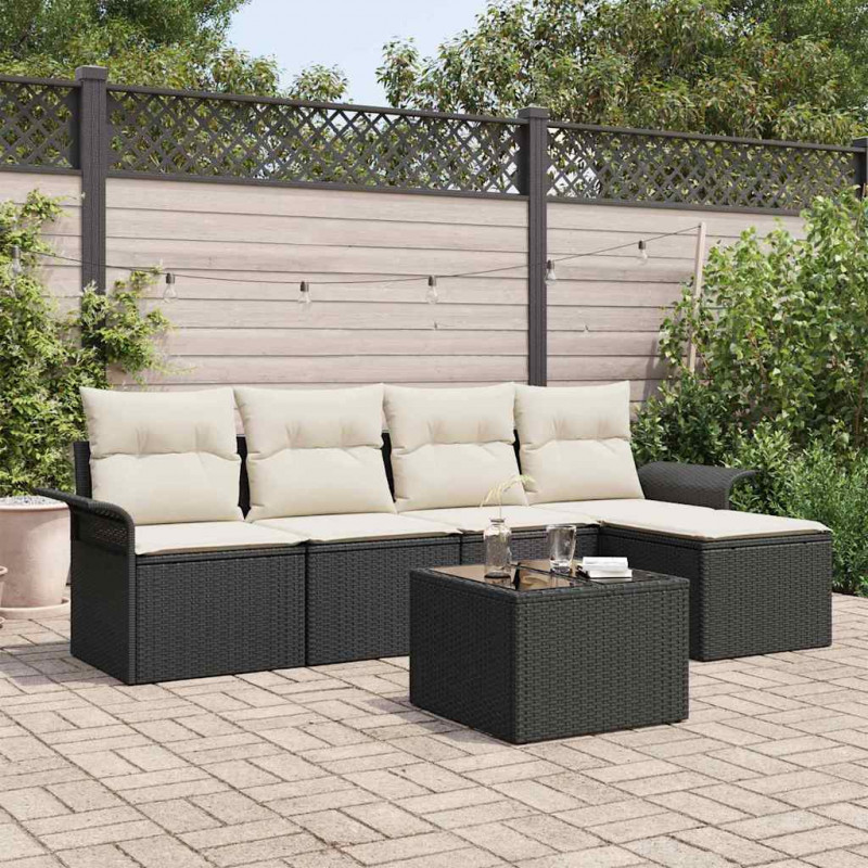 Sofa na zewnątrz z poduszką 6 pcs Czarny polirattan