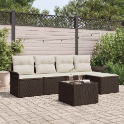 Sofa na zewnątrz z poduszką 6 pcs Brązowy polirattan