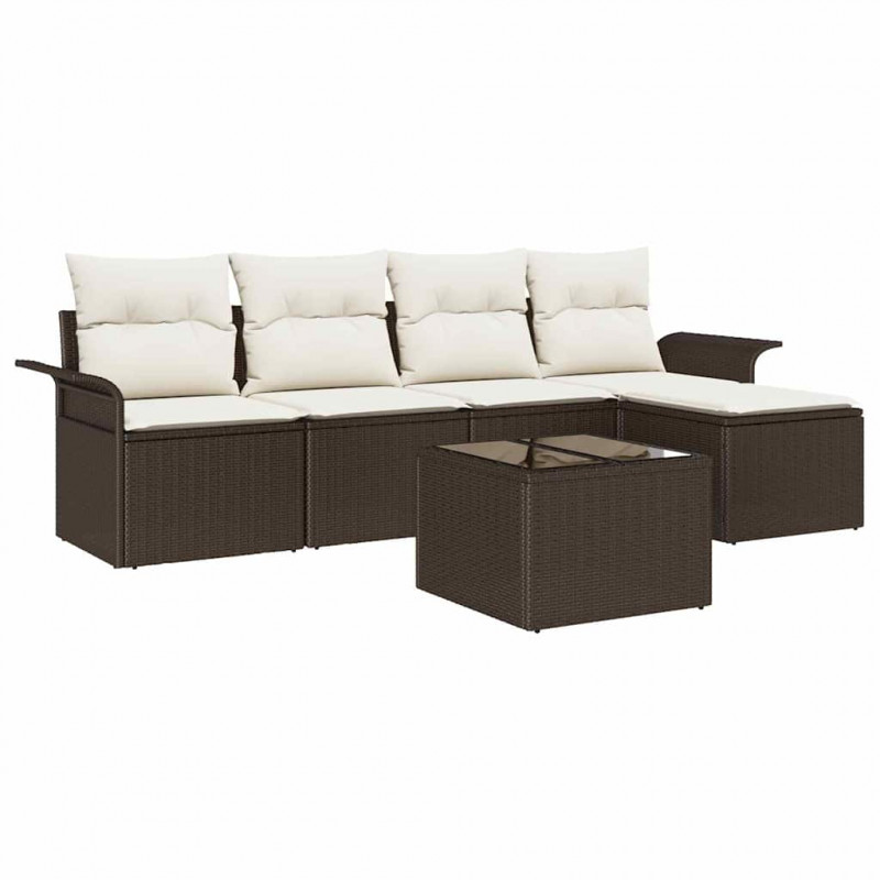 Sofa na zewnątrz z poduszką 6 pcs Brązowy polirattan