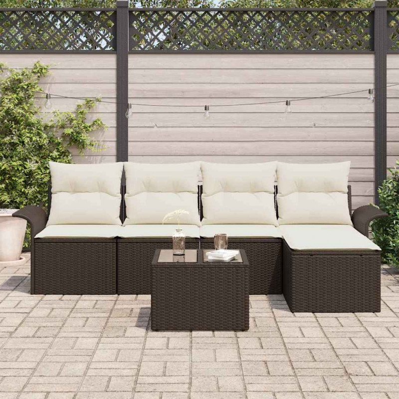 Sofa na zewnątrz z poduszką 6 pcs Brązowy polirattan