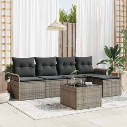 Sofa na zewnątrz z poduszką 6 pcs Szary polirattan