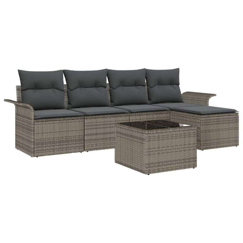 Sofa na zewnątrz z poduszką 6 pcs Szary polirattan